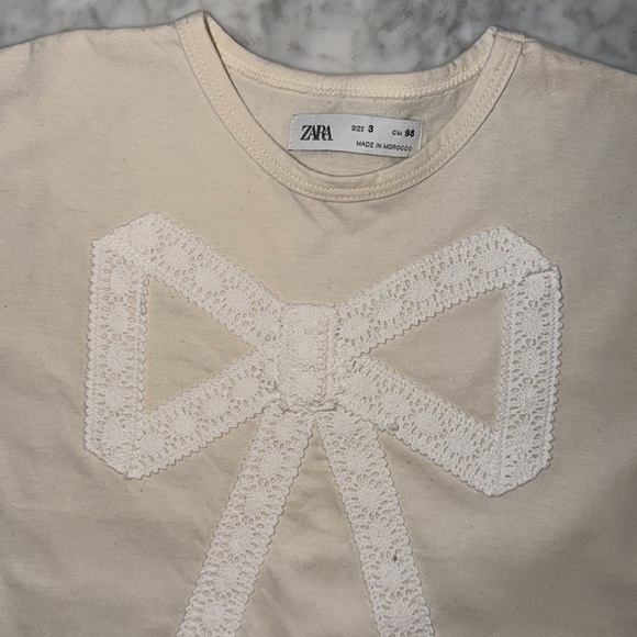 Zara Kids Short Sleeve Tees with Bow - Lavender and Cream Bundle 3Y - Picture 6 of 6